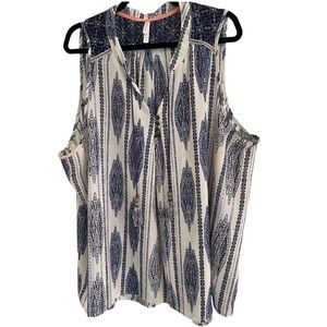 XHILIRATION 3X NAVY/WHITE HIGH LOW HEM SLEEVELESS TOP